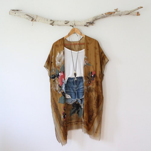 Floral Boho Kimono Robe: Gold Rush Cover-Up