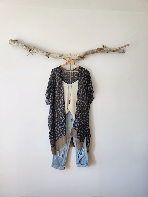 Floral Boho Kimono: Sheer Polyester Cover-Up