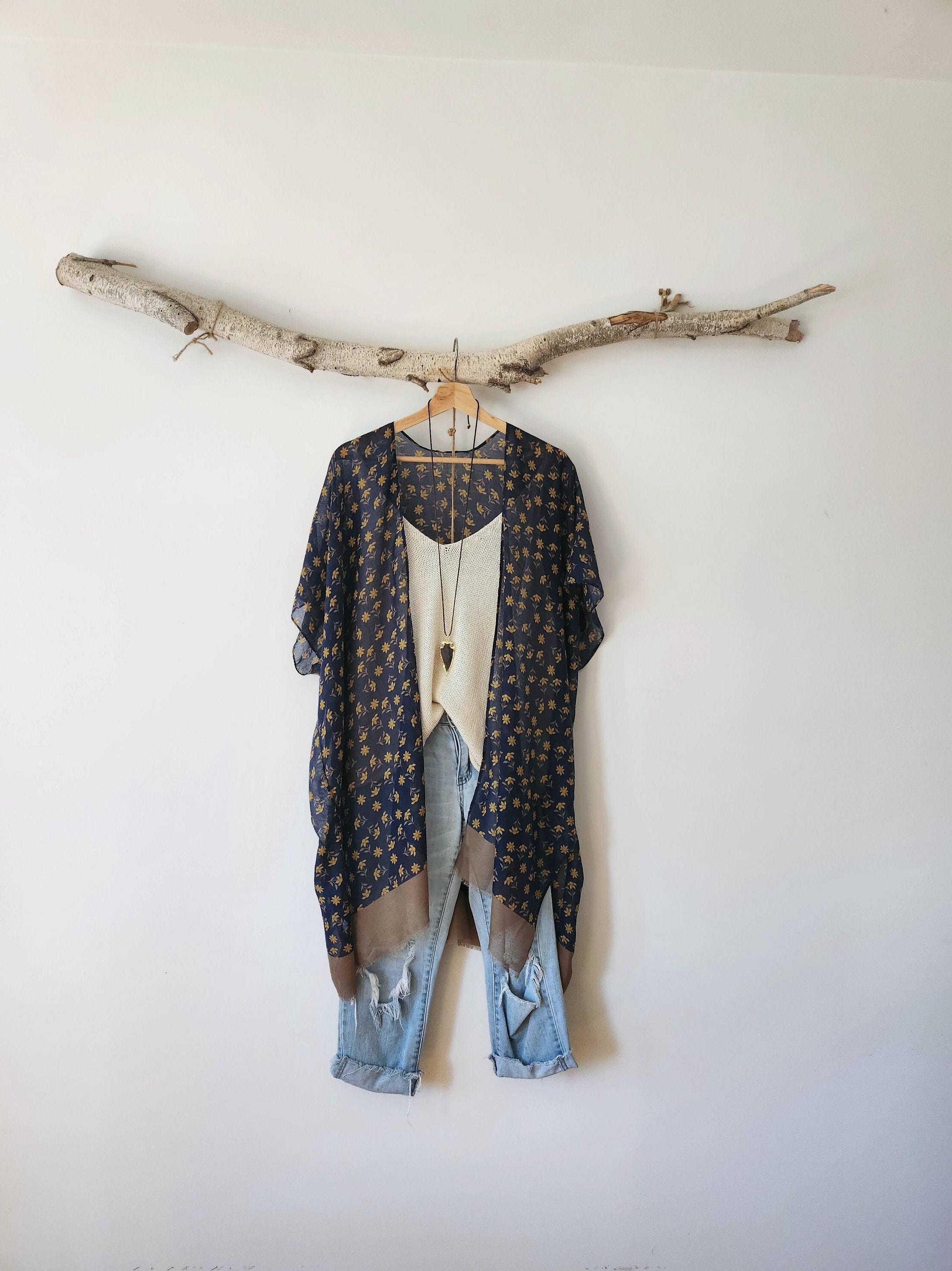 Floral Boho Kimono: Sheer Polyester Cover-Up