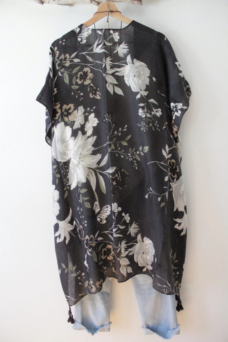 Kimono, FREE BIRD, Robe-Style Boho Kimono with floral patterns, Cover-up, beachwear, boho, shawl, wrap, summer, bohemian, bridal, kimono image 3