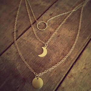 Lunar cycle necklace * Moon phase * Layer gold moon necklace * Gold filled * Personalized gift note * Perfect gift *