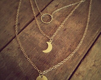 Lunar cycle necklace * Moon phase * Layer gold moon necklace * Gold filled * Personalized gift note * Perfect gift *