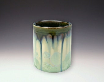 WHISKEY CUP Crystalline Glaze, High Fire Porcelain, Patina Green crystal Dark Olive