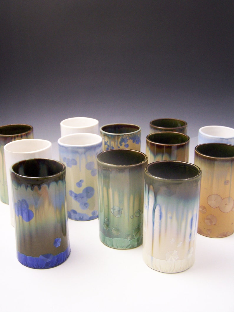 Green crystalline ceramic Blue Brown Ivory Tumbler crystalline glaze White Cocktail Glass Dishwasher microwave safe barware vase