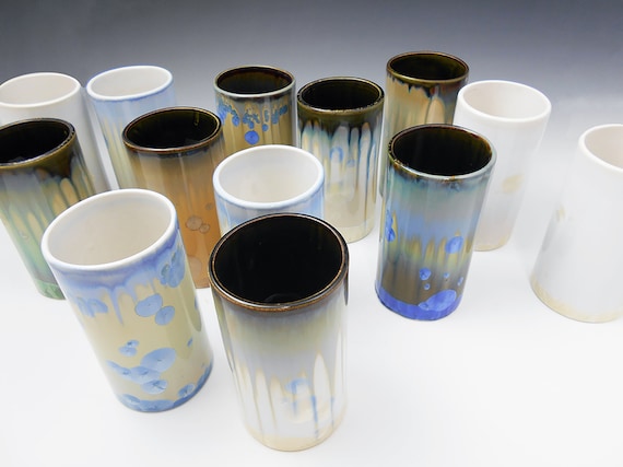 Green crystalline ceramic Blue Brown Ivory Tumbler crystalline glaze White Cocktail Glass Dishwasher microwave safe barware vase