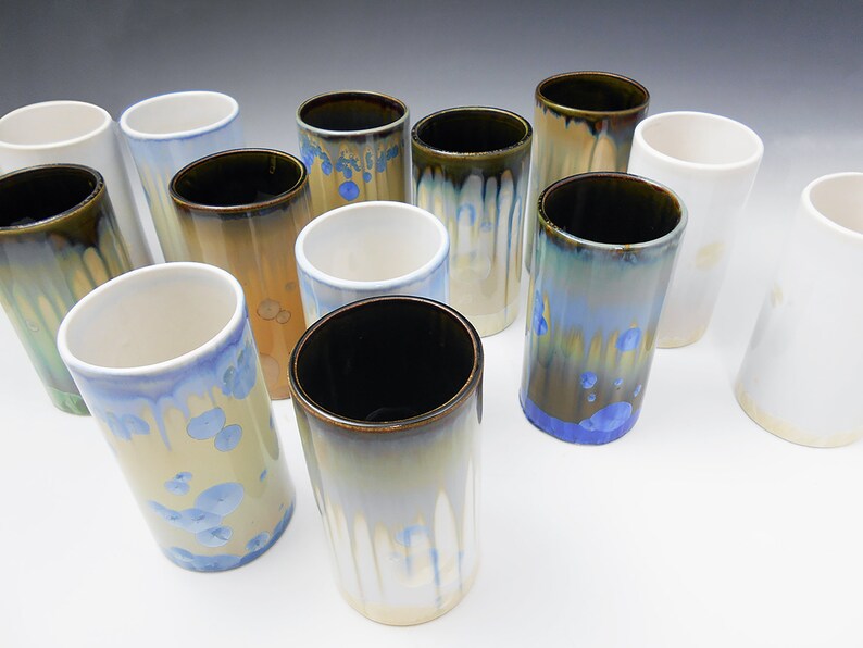 Green crystalline ceramic Blue Brown Ivory Tumbler crystalline glaze White Cocktail Glass Dishwasher microwave safe barware vase
