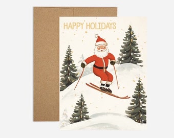 Santa Skiing Christmas Card - 8 Pack- New