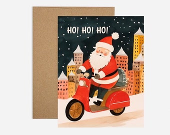 Santa Scooter Christmas Card - 8 Pack - New