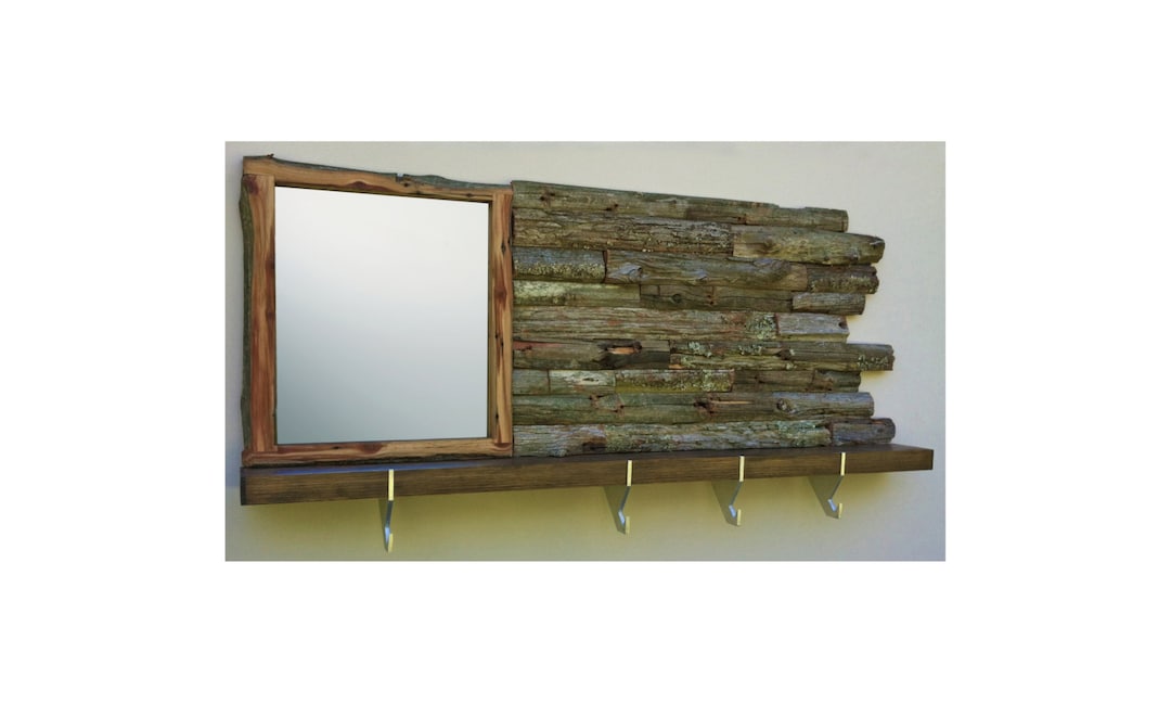 Reclaimed Wood Entry Wall Mirror, Shelf, Key Organizer - Etsy