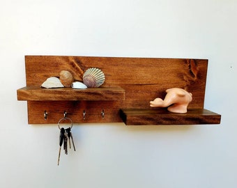 Minimalist Key Holder with Two Shelves | Mask Hanger | Rustic Key Hanger