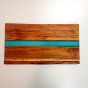 Teak Charcuterie Board | Teak & Resin Serving Tray | Teak and Blue-Green Resin Serving Board | Teak Cheese Board