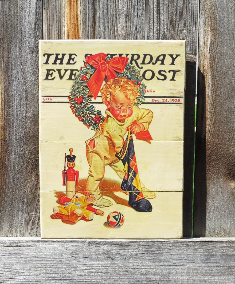 Vintage Saturday Evening Post Christmas Picture Baby and | Etsy