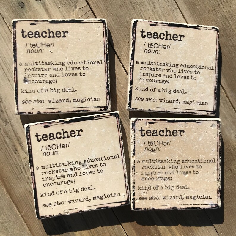 Personalized Stone Coasters Teacher Definition Teacher Gift Set of 4