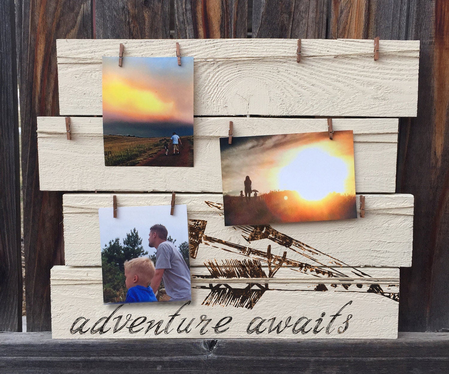 Clothespin Photo Display Rustic Picture Board Adventure Etsy