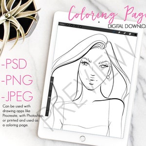 Portrait Template Coloring Page For Procreate Printing And Etsy