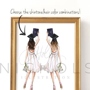 Graduation Girls, 4x6&quot; Print (Choose The Skin tone/Hair Colors)