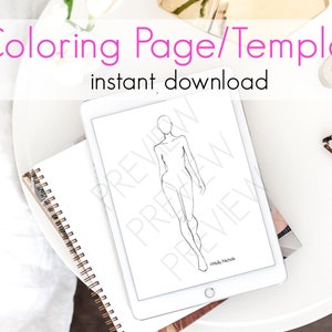 DIGITAL DOWNLOAD  Fashion Figure Template ( Instant Printable Coloring Page for Procreate, Printing and coloring, or Photoshop