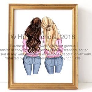 It Takes Two (Multiple Hair Color Options, Please Read Description Carefully, Fashion Illustration Print)