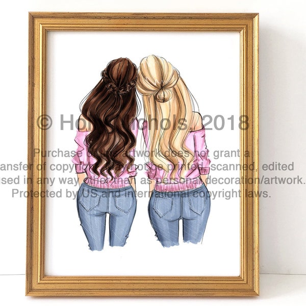 It Takes Two (Multiple Hair Color Options, Please Read Description Carefully, Fashion Illustration Print)