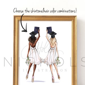 Graduation Girls, 5x7" Print (Choose The Skin tone/Hair Colors)