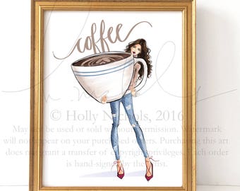 Solo una taza de café (Ilustración de moda impresa) Elige tu tono de piel