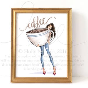 Just One Cup COFFEE (Impresión de ilustración de moda) Elige tu tono de piel