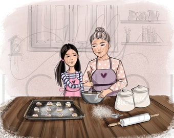 Baking With Grandma (Fair Skin tone, Young Girl With Jet Black Hair)