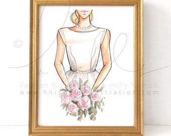 Timeless/Traditional Bride (Select hair color and skintone) Bridal Fashion illustration print