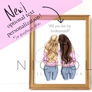 TEXTO PERSONALIZADO Se necesitan dos (Varias opciones de color de cabello, lea atentamente la descripción, impresión de ilustración de moda)