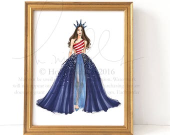 Stars and Stripes (Patriotic Couture Fashion Illustration Print)