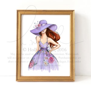 Derby Days (Fashion Illustration Print) (purple dress, red hair)