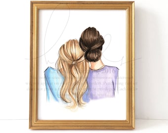Lean on Me (Choose your hair colors) Fashion Illustration Print