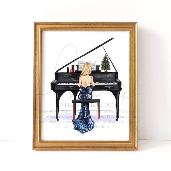Carol in Crescendo, kies je huidskleur/haarkleur (Holiday Piano Girl Fashion Illustration Print)