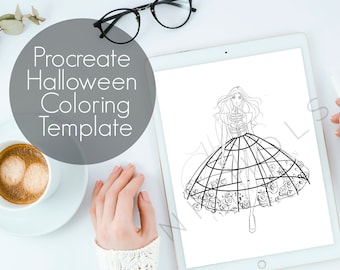Pagina da colorare di moda di Halloween con Procreate (download digitale)