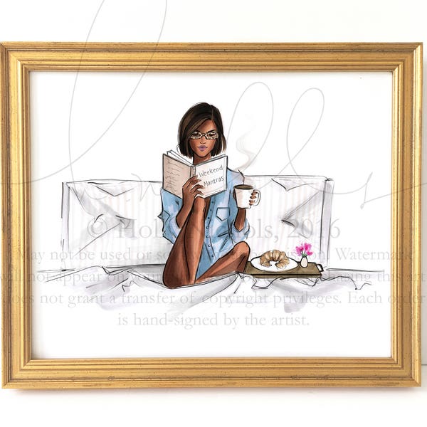 Breakfast in Bed (Choose your hair color/skintone) fashion illustration print