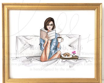 Breakfast in Bed (Choose your Hair Color/SkinTone) Fashion Illustration Print