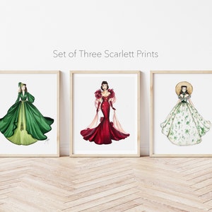 Set of 3, Historic Gowns, Curtain Dress, Red dress and BBQ Dress (Fashion Illustration Print)