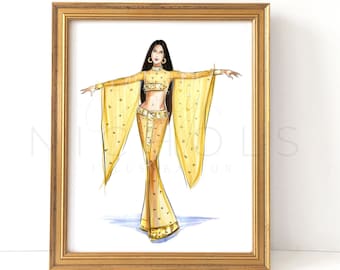 Golden Girl at the Golden Globes (Famous Dresses, Fashion Illustration Print)