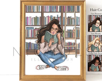 Library Girl (Fashion Illustration Print) Girl Reading