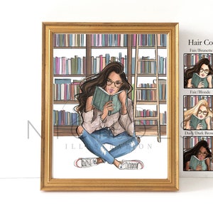 Library Girl (Fashion Illustration Print) Girl Reading