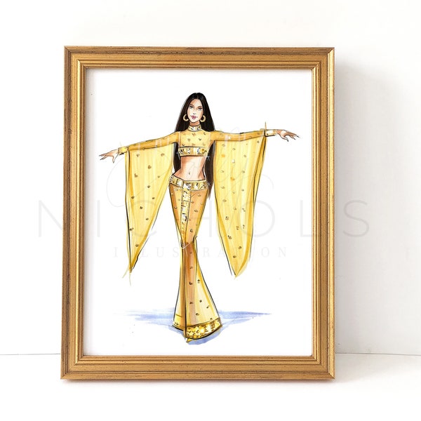 Golden Girl at the Golden Globes (Famous Dresses, Fashion Illustration Print)