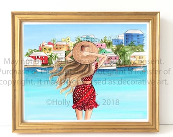 Flatts Village Bermuda Girl (Fashion Illustration Print)