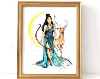 Artemis (Greek Goddess Fashion Illustration Print)