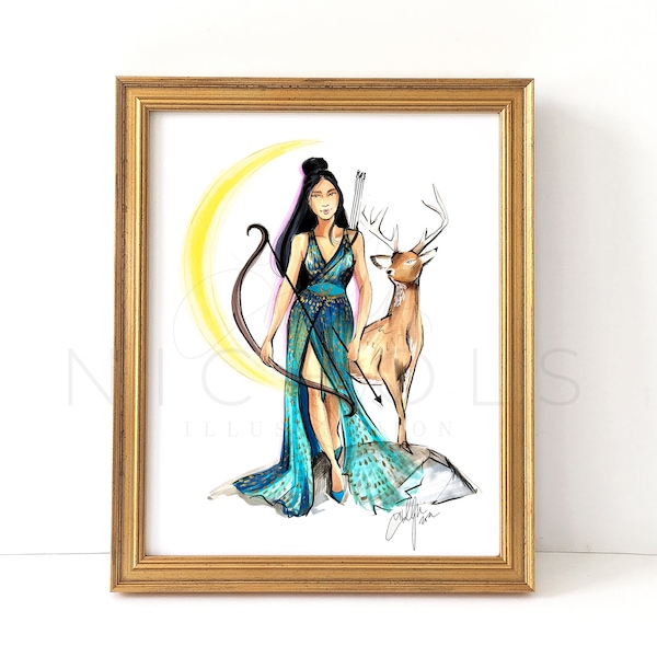 Artemis (Greek Goddess Fashion Illustration Print)