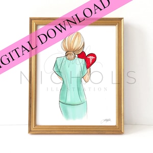 DIGITAL DOWNLOAD Nurses Are Heroes, Blonde Instant Printable Fashion Illustration Print image 1