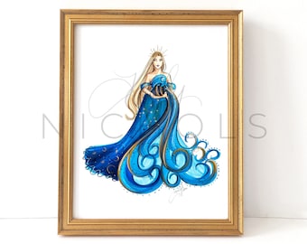 Aquarius Couture, Season One  (Zodiac Fashion Illustration Print)