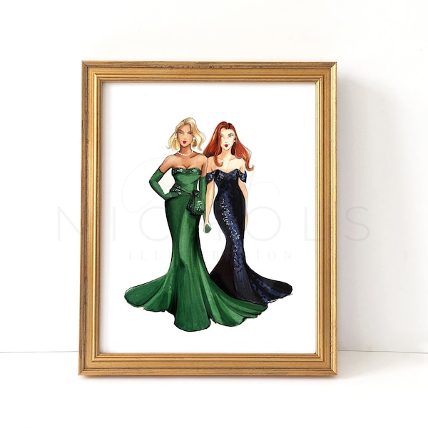 Couture Green and Blue  (Fashion Illustration Print