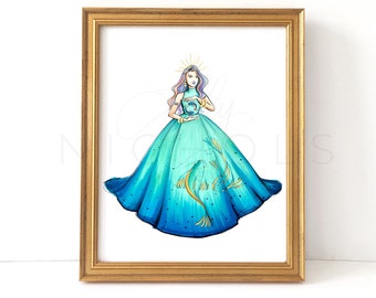 Pisces, Season 2 (Zodiac Fashion Illustration Print)