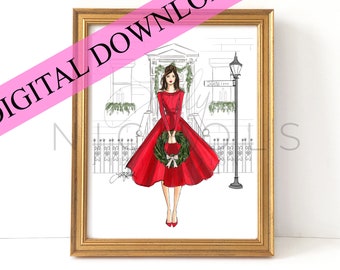 DIGITAL DOWNLOAD Holly Lane, Brunette (Instant Printable Fashion Illustration Print)