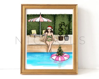 Holiday Hideaway (Holiday Fashion Illustration Print) (Choose your Hair Color/Skinetone)